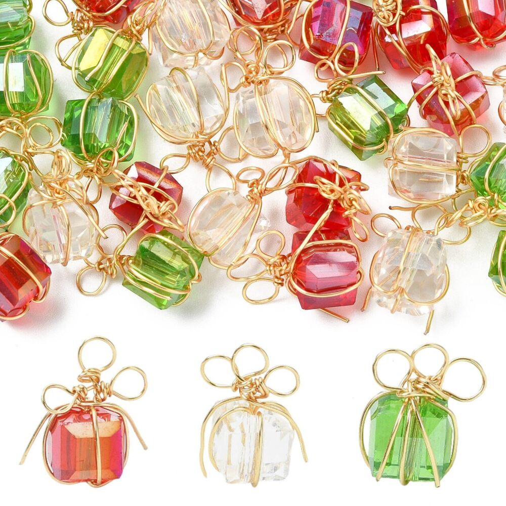 5110 Gift Box Glass Crystal Charms Handmade Copper Wire Wrapped Glass
